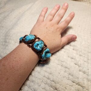 Turquoise and Copper Electroformed Stone Bracelet